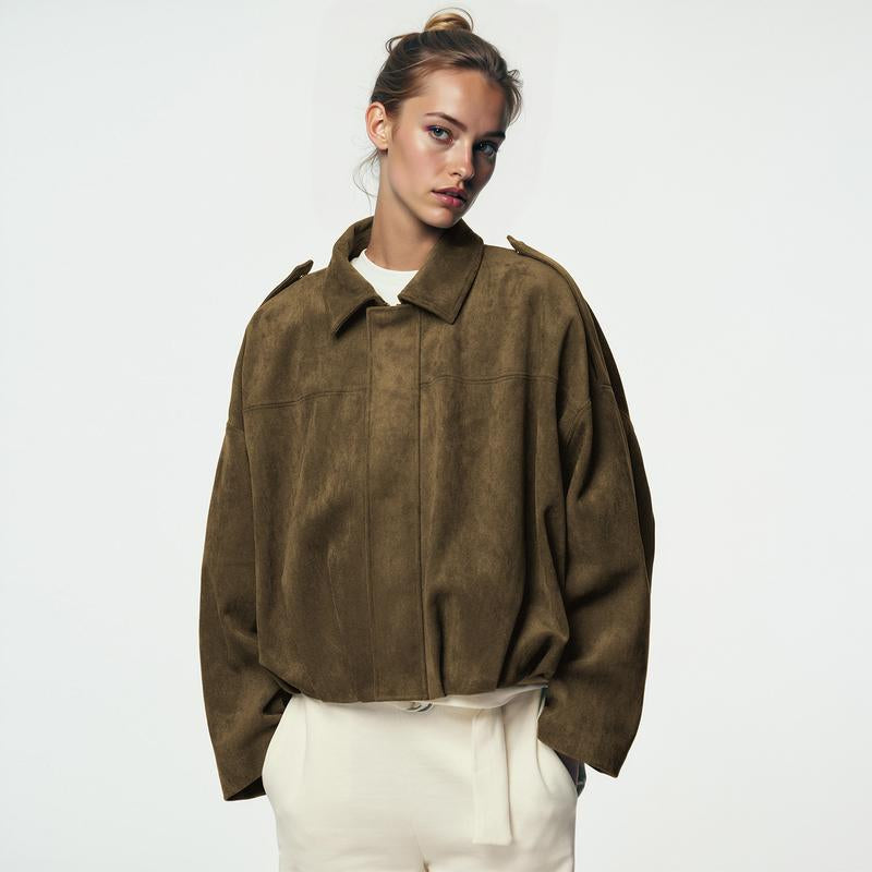 Katchme Women'S Winter Vintage Solid Color Collared Zipper Long Sleeve Jacket, Cozy Outerwear for Lady