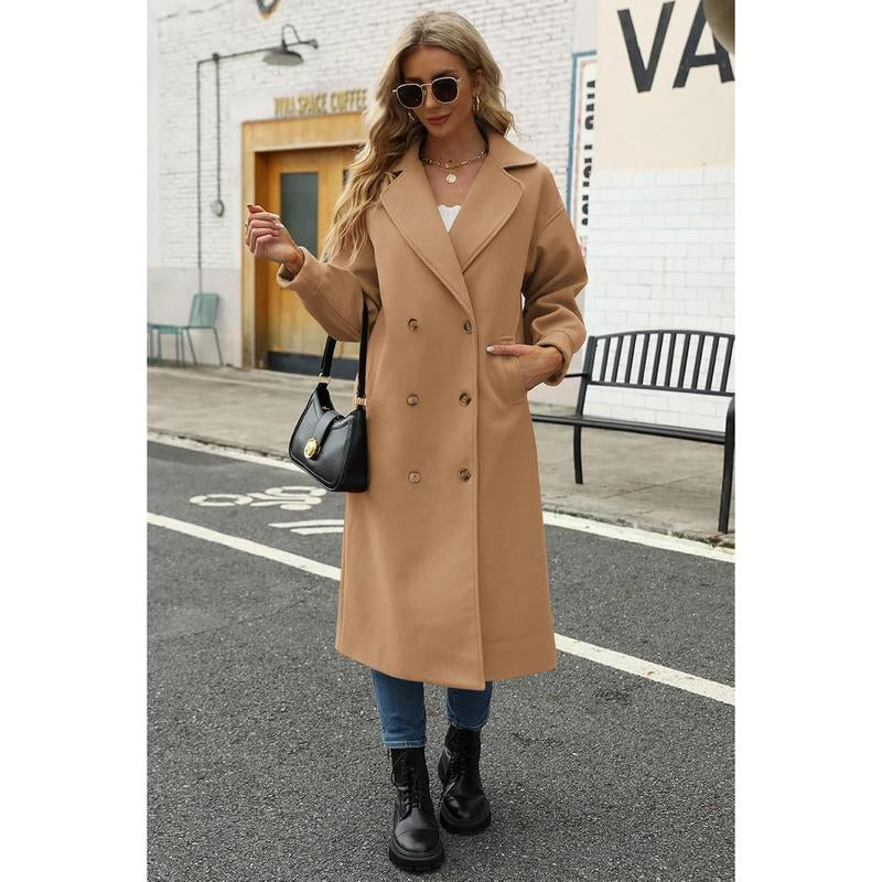 Piepiebuy Women'S Wool Blend Double Breasted Pea Coat Notched Lapel Long Winter Overcoat