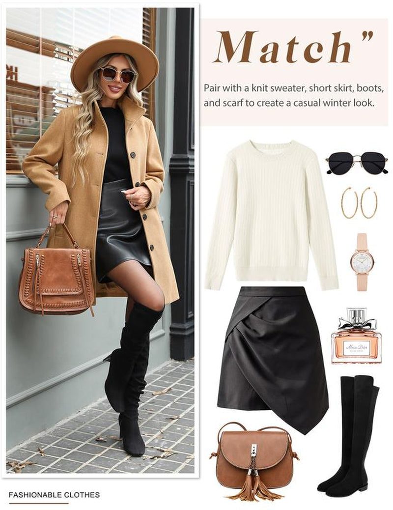 Women'S Winter Single Breasted Pea Coat Casual Stand Collar Overcoat Work Office Classic Jacket with Pockets