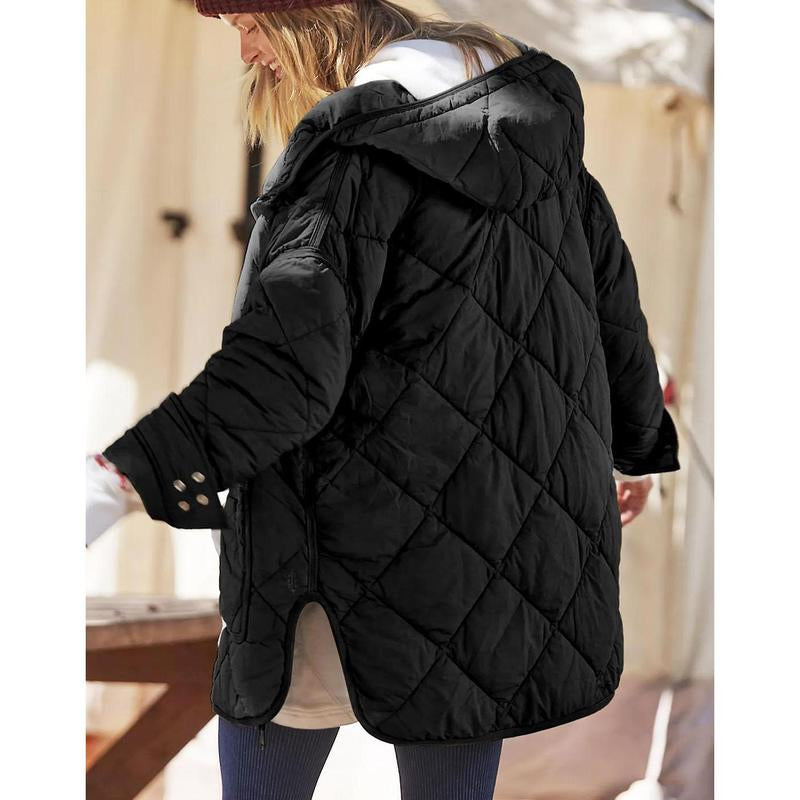 Imily Bela Womens Quilted Puffer Jacket Hooded Long Sleeve Zip up Winter Coat Lightweight Warm Jackets with Pockets