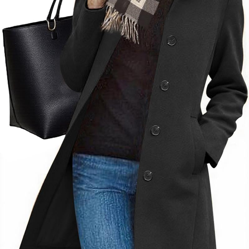 Women'S Winter Single Breasted Pea Coat Casual Stand Collar Overcoat Work Office Classic Jacket with Pockets