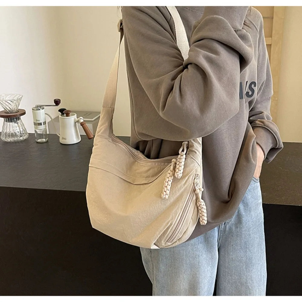 Canvas Lightweight Solid Color Dumpling Bag Crossbody Bags Large Capacity Korean Simplified Shoulder Bag