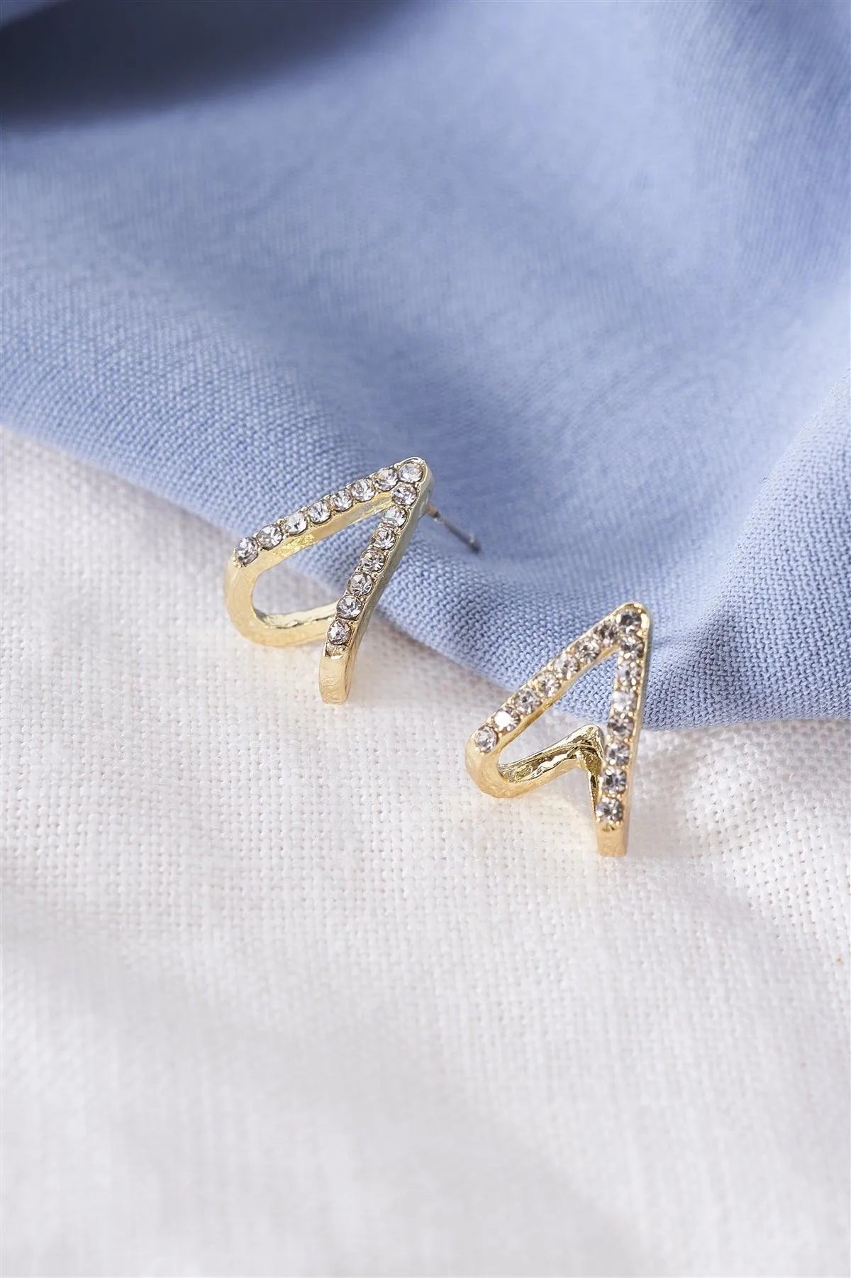 Gold Rhinestone Split Huggie Stud Earrings