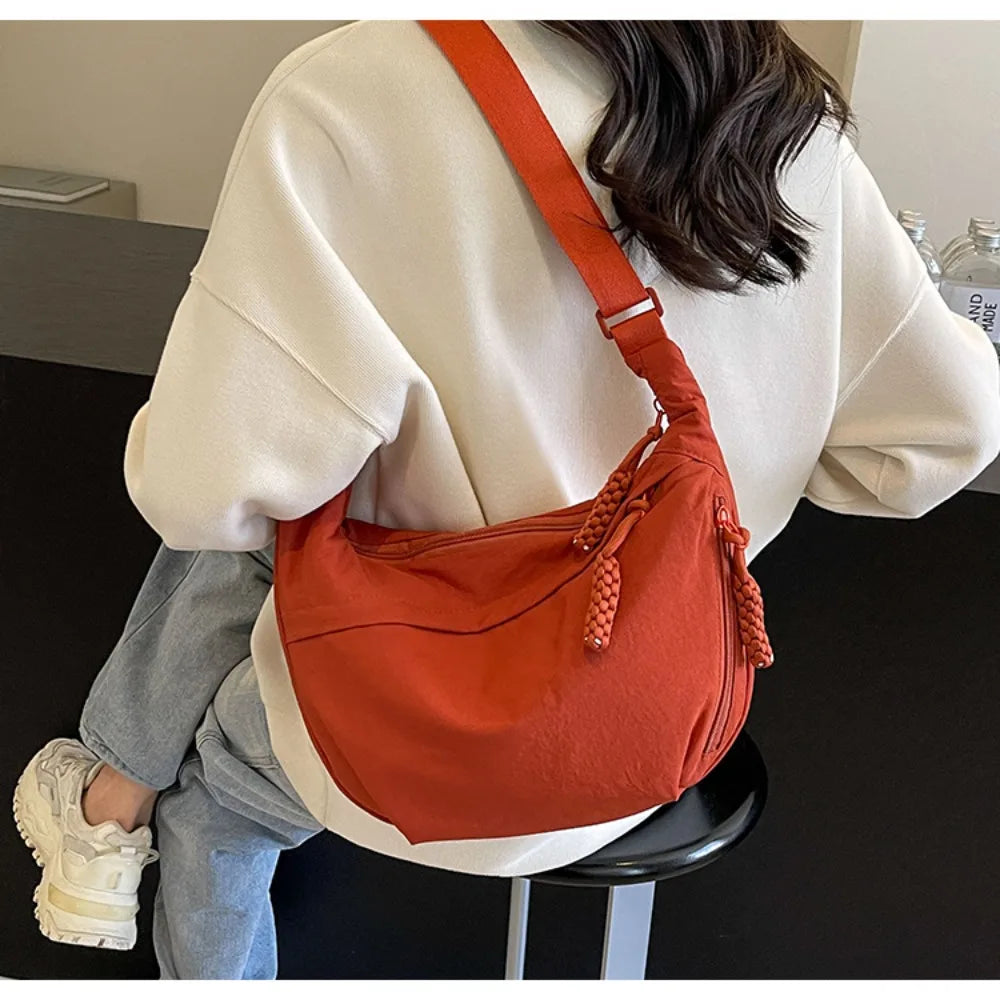 Canvas Lightweight Solid Color Dumpling Bag Crossbody Bags Large Capacity Korean Simplified Shoulder Bag