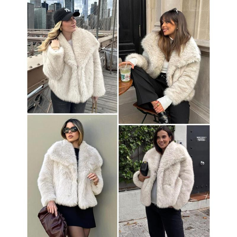 Buenoble Women'S Brown Faux Fur Coat Winter Fluffy Short Jacket Warm Fuzzy Oversized Outwear Top Shaggy Collar Full Lining Short Jacket with Side Pockets