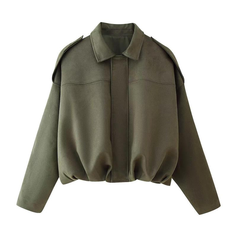 Katchme Women'S Winter Vintage Solid Color Collared Zipper Long Sleeve Jacket, Cozy Outerwear for Lady