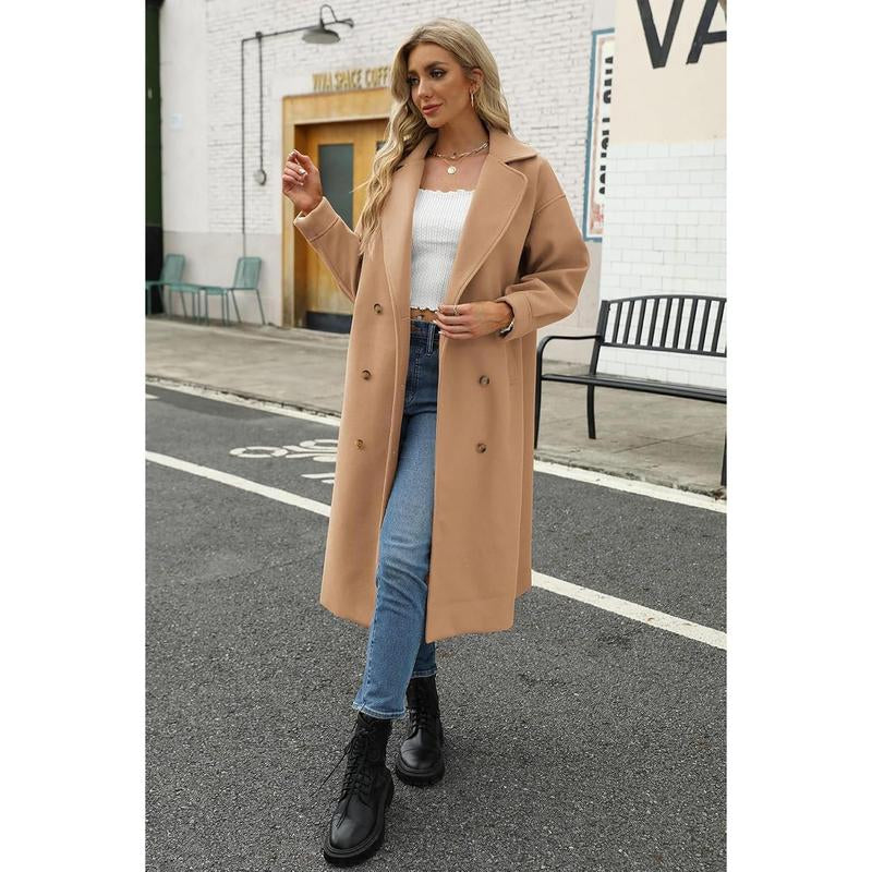 Piepiebuy Women'S Wool Blend Double Breasted Pea Coat Notched Lapel Long Winter Overcoat