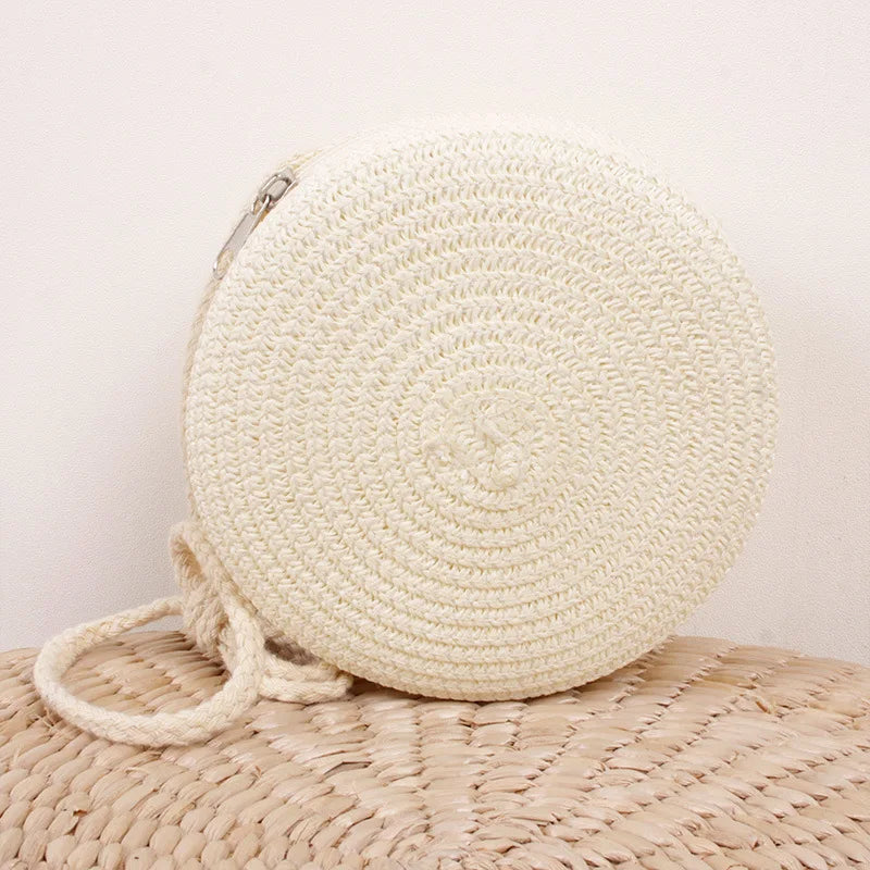 Round Straw Bag Women Woven Beach Crossbody Bag for Ladies Cute Shoulder Rattan Handmade Knitted Candy Color Small Handbag Bolsa