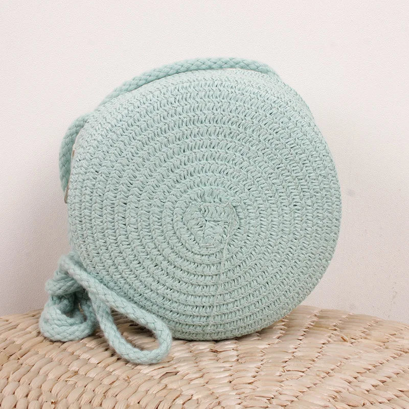 Round Straw Bag Women Woven Beach Crossbody Bag for Ladies Cute Shoulder Rattan Handmade Knitted Candy Color Small Handbag Bolsa
