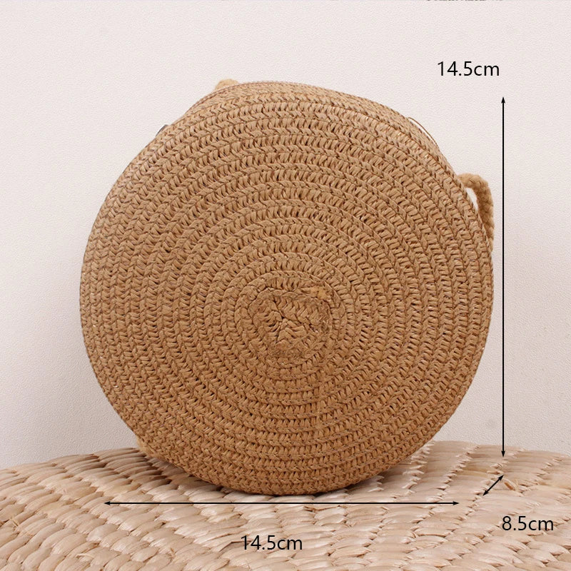 Round Straw Bag Women Woven Beach Crossbody Bag for Ladies Cute Shoulder Rattan Handmade Knitted Candy Color Small Handbag Bolsa