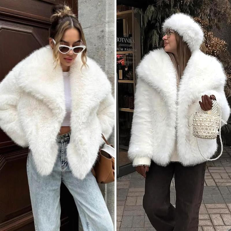 Buenoble Women'S Brown Faux Fur Coat Winter Fluffy Short Jacket Warm Fuzzy Oversized Outwear Top Shaggy Collar Full Lining Short Jacket with Side Pockets