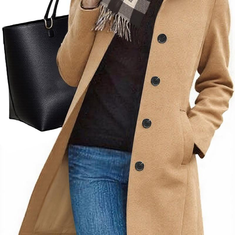 Women'S Winter Single Breasted Pea Coat Casual Stand Collar Overcoat Work Office Classic Jacket with Pockets