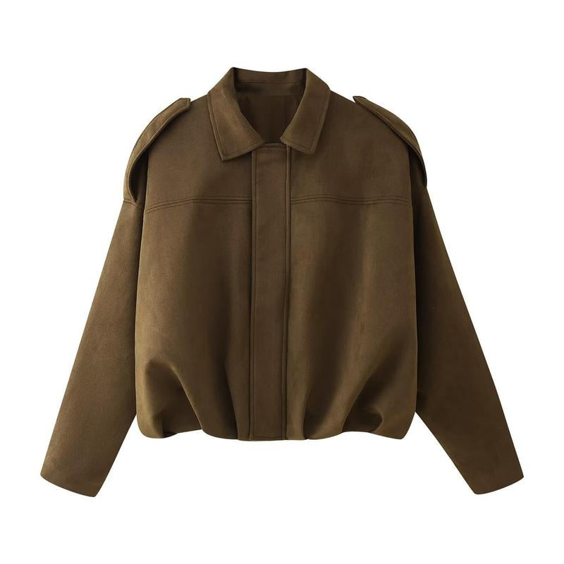 Katchme Women'S Winter Vintage Solid Color Collared Zipper Long Sleeve Jacket, Cozy Outerwear for Lady